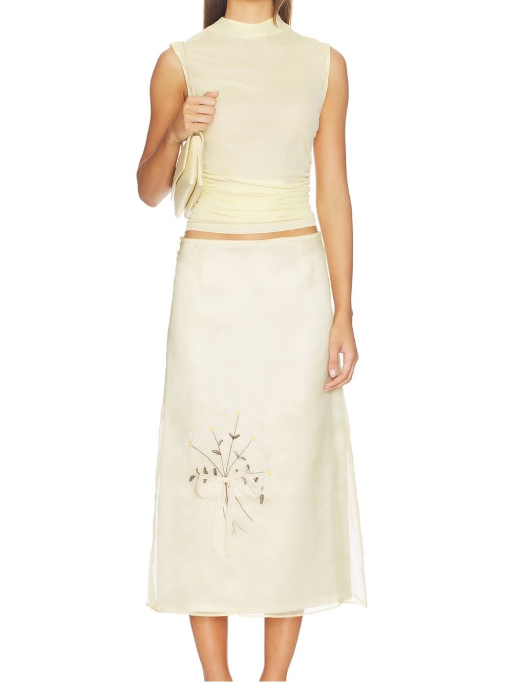 Tanner Fletcher - Lisel Embroidered Daisy Skirt Sheer/Butter Yellow